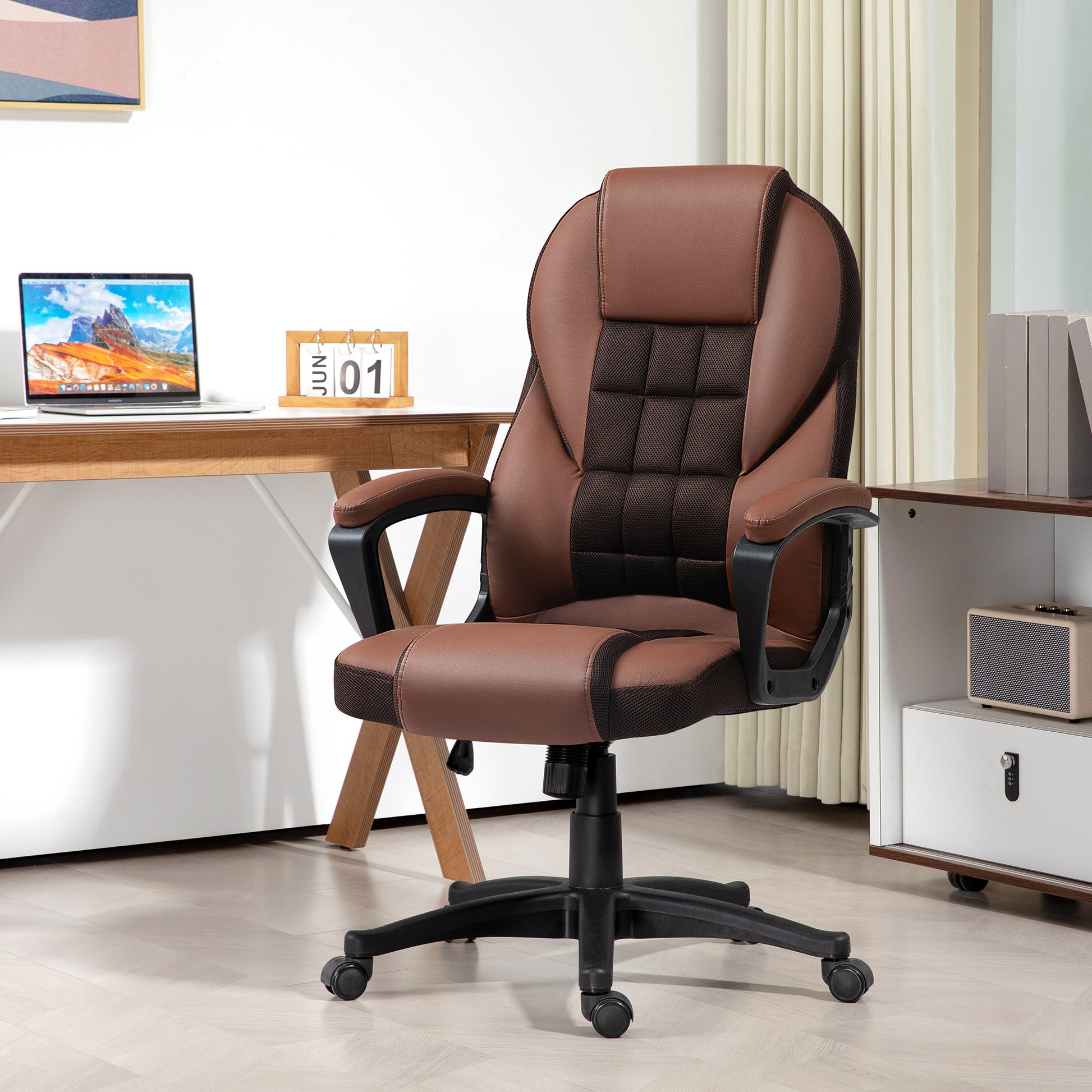HOMCOM Faux Leather Office Chair in Brown-8