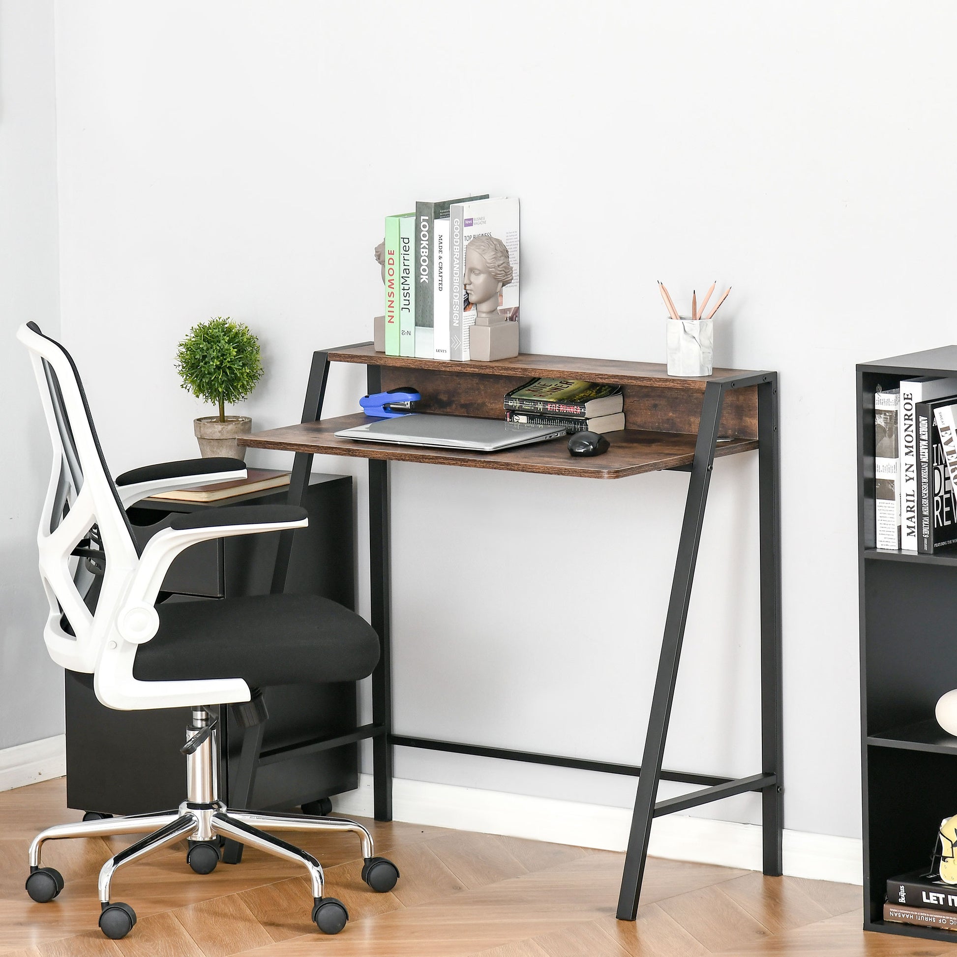 Writing Desk with Storage Shelf and Metal frame, Computer Table, Home Office PC Laptop Workstation in Rustic Brown | HOMCOM-8