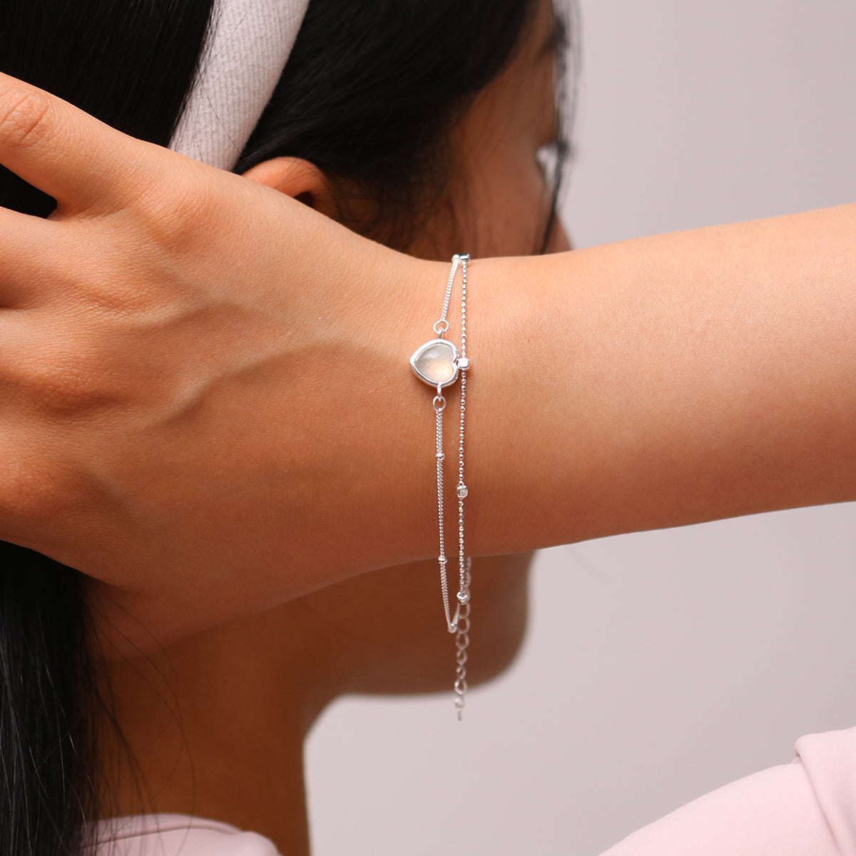 Moonstone Heart Layered Bracelet-2