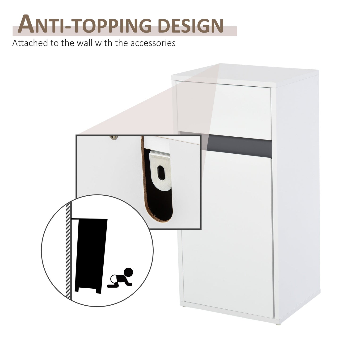 Modern Minimalistic Bathroom Storage Cabinet w/ Drawer Cupboard Adjustable Shelf Door Home Organiser Sleek Beautiful Freestanding Compact White-3