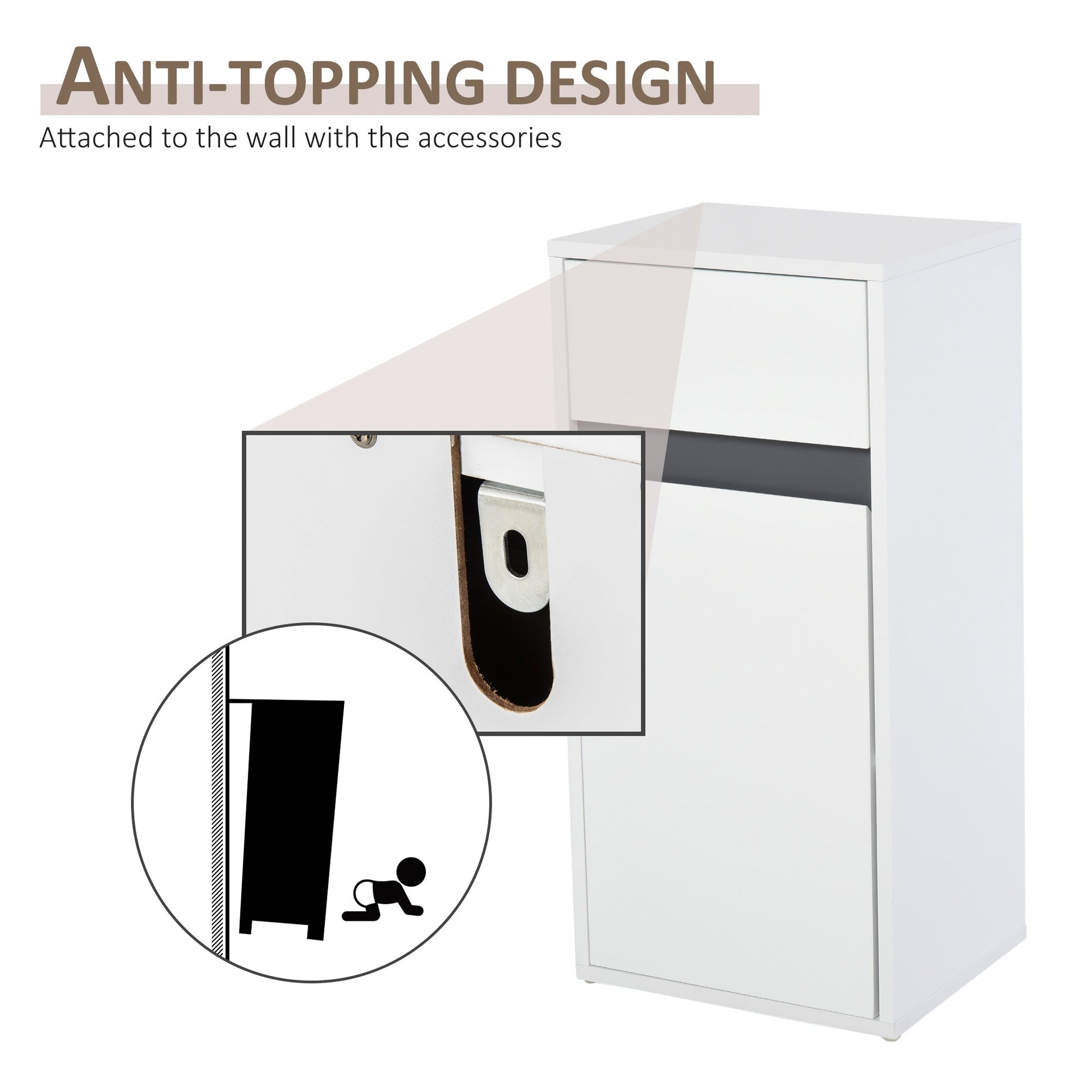 Modern Minimalistic Bathroom Storage Cabinet w/ Drawer Cupboard Adjustable Shelf Door Home Organiser Sleek Beautiful Freestanding Compact White-3