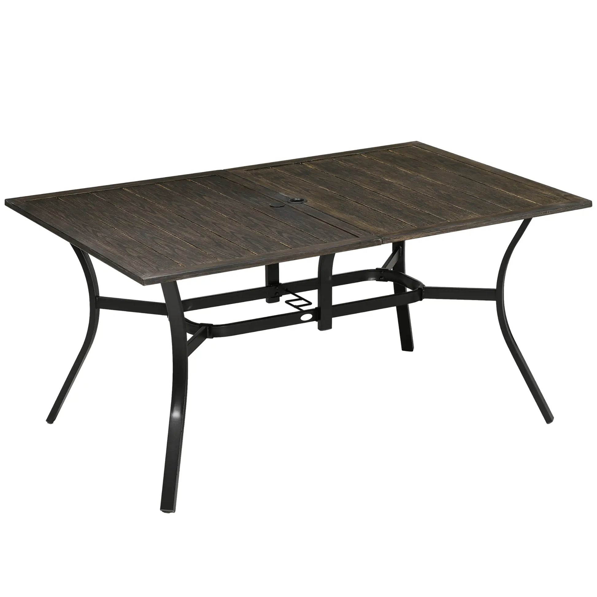 Six-Seater Steel Garden Table, with 41mm Parasol Hole - Wood-Effect | Outsunny-0