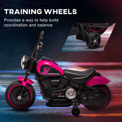 6v Electric Motorbike with Training Wheels, One-Button Start - Pink-4