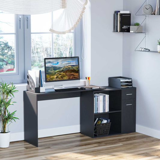 L-Shaped corner computer desk Table Study Table PC Workstation with Storage Shelf Drawer Home Office Black-0