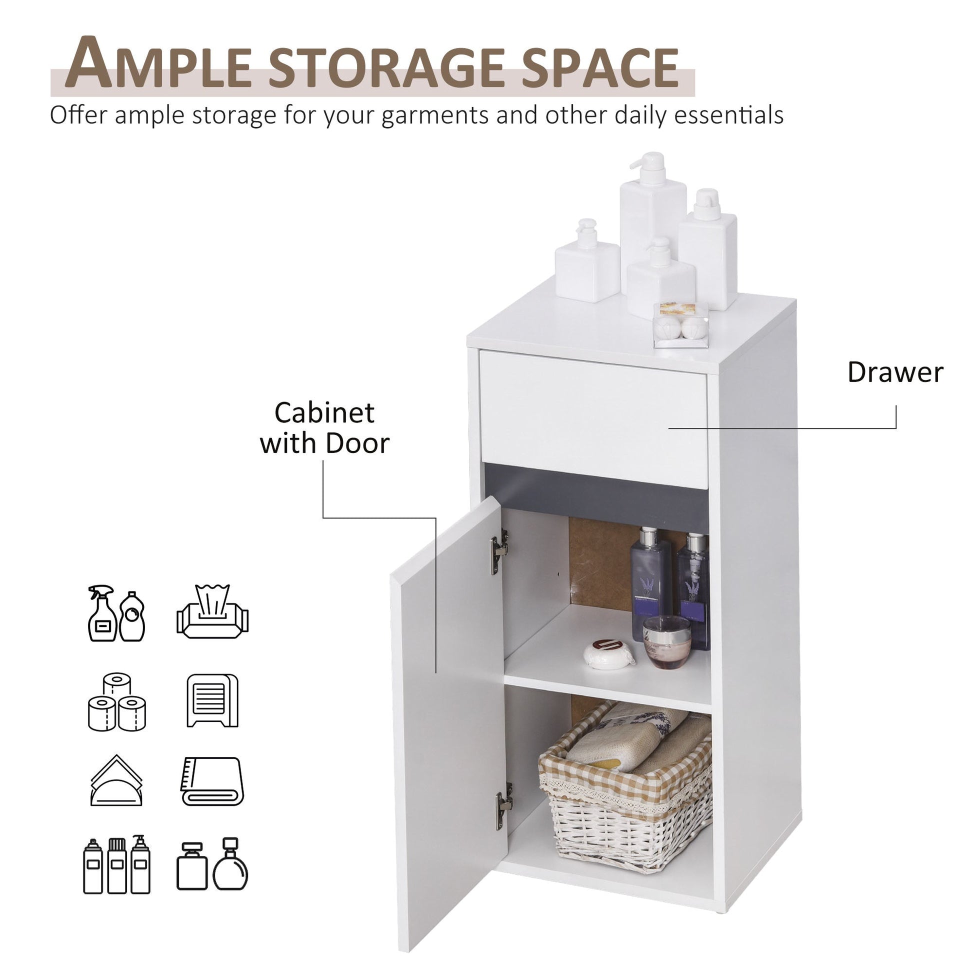 Modern Minimalistic Bathroom Storage Cabinet w/ Drawer Cupboard Adjustable Shelf Door Home Organiser Sleek Beautiful Freestanding Compact White-4