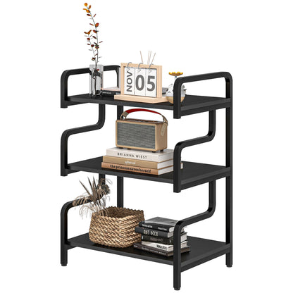 3-Tier Storage Shelves, Metal Shelving Unit, Industrial Printer Table for Home Office, Display Rack for Living Room, Black-0