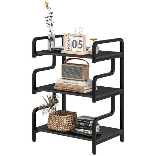 3-Tier Storage Shelves, Metal Shelving Unit, Industrial Printer Table for Home Office, Display Rack for Living Room, Black-0