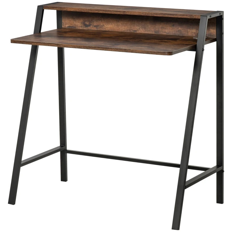 Writing Desk with Storage Shelf and Metal frame, Computer Table, Home Office PC Laptop Workstation in Rustic Brown | HOMCOM-0