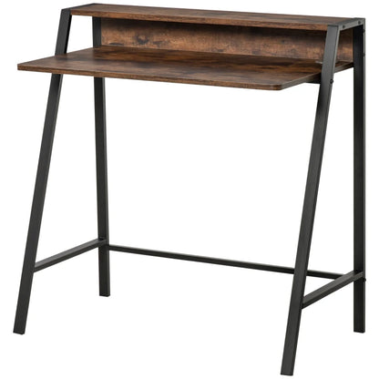 Writing Desk with Storage Shelf and Metal frame, Computer Table, Home Office PC Laptop Workstation in Rustic Brown | HOMCOM-0