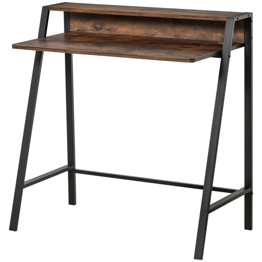 Writing Desk with Storage Shelf and Metal frame, Computer Table, Home Office PC Laptop Workstation in Rustic Brown | HOMCOM-0