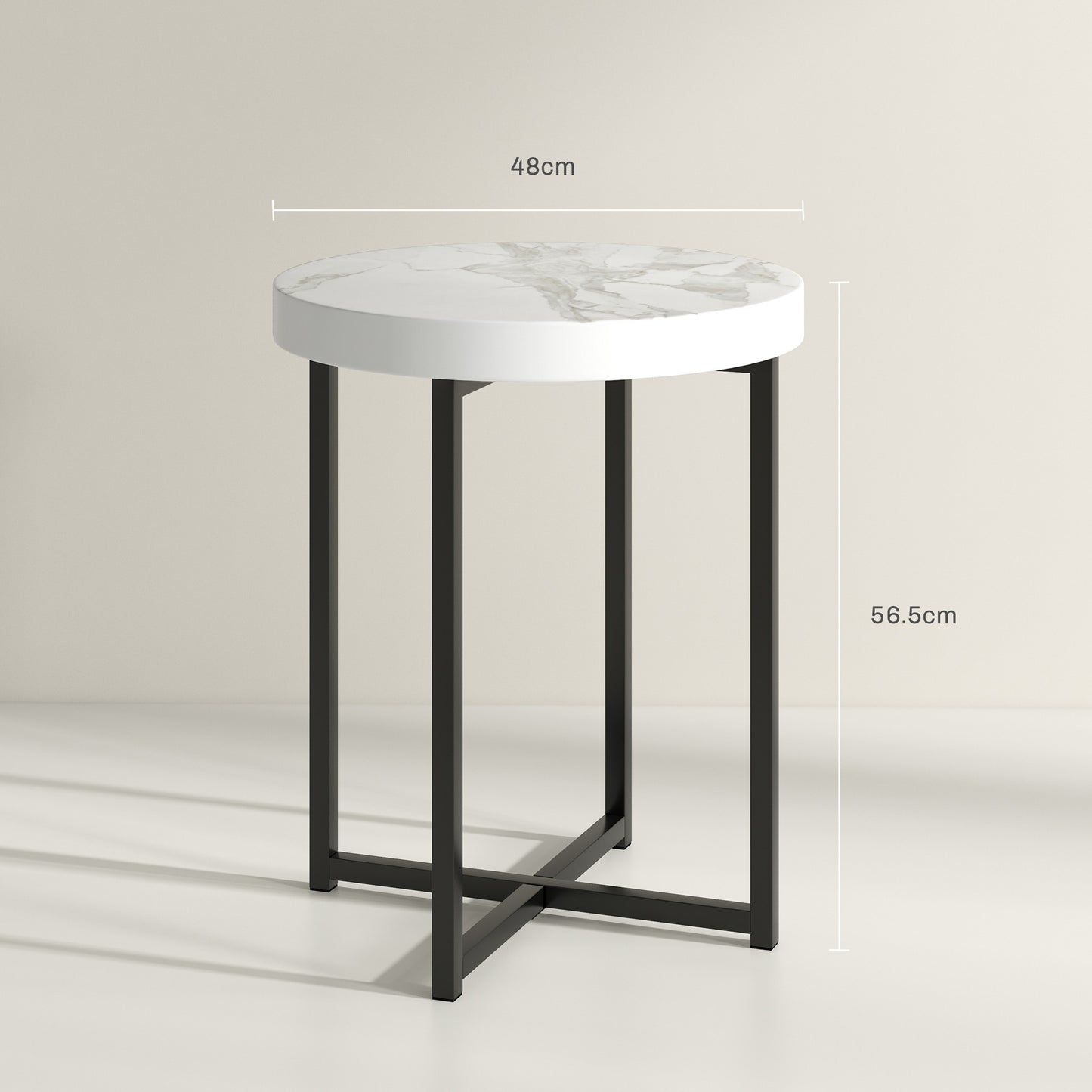 HOMCOM Set of 2 Round Side Table with Metal Legs, Modern End Table Bedside Table for Living Room, Bedroom in White-1