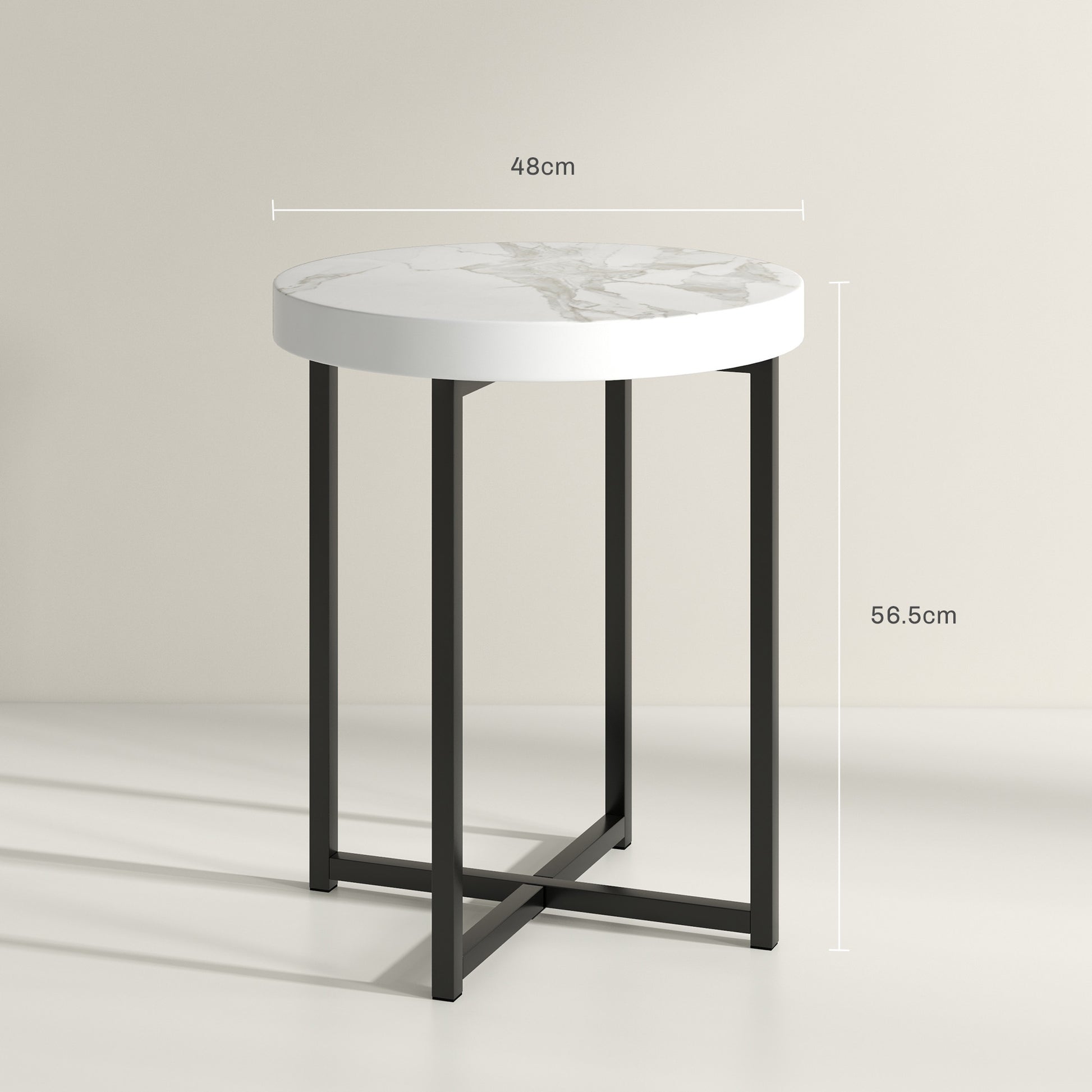 HOMCOM Set of 2 Round Side Table with Metal Legs, Modern End Table Bedside Table for Living Room, Bedroom in White-1