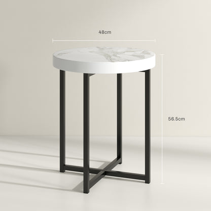 HOMCOM Set of 2 Round Side Table with Metal Legs, Modern End Table Bedside Table for Living Room, Bedroom in White-1