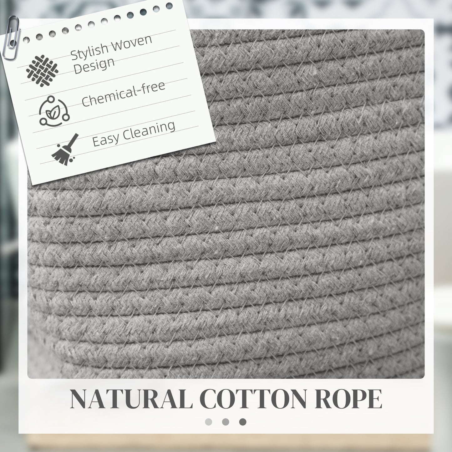 HOMCOM 36L Cotton Rope Laundry Basket, with Handles in Grey
