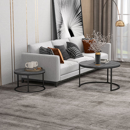 Industrial Nesting Coffee Table Set of 2, Round Coffee Tables, Living Room Table with Wood Effect Top and Steel Frame | HOMCOM-8