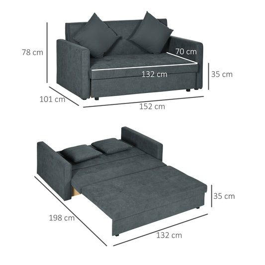 2 Seater Sofa Bed, Convertible Bed Settee, Modern Fabric Loveseat Sofa Couch with 2 Cushions, Hidden Storage for Guest Room, Dark Grey by HOMCOM-1