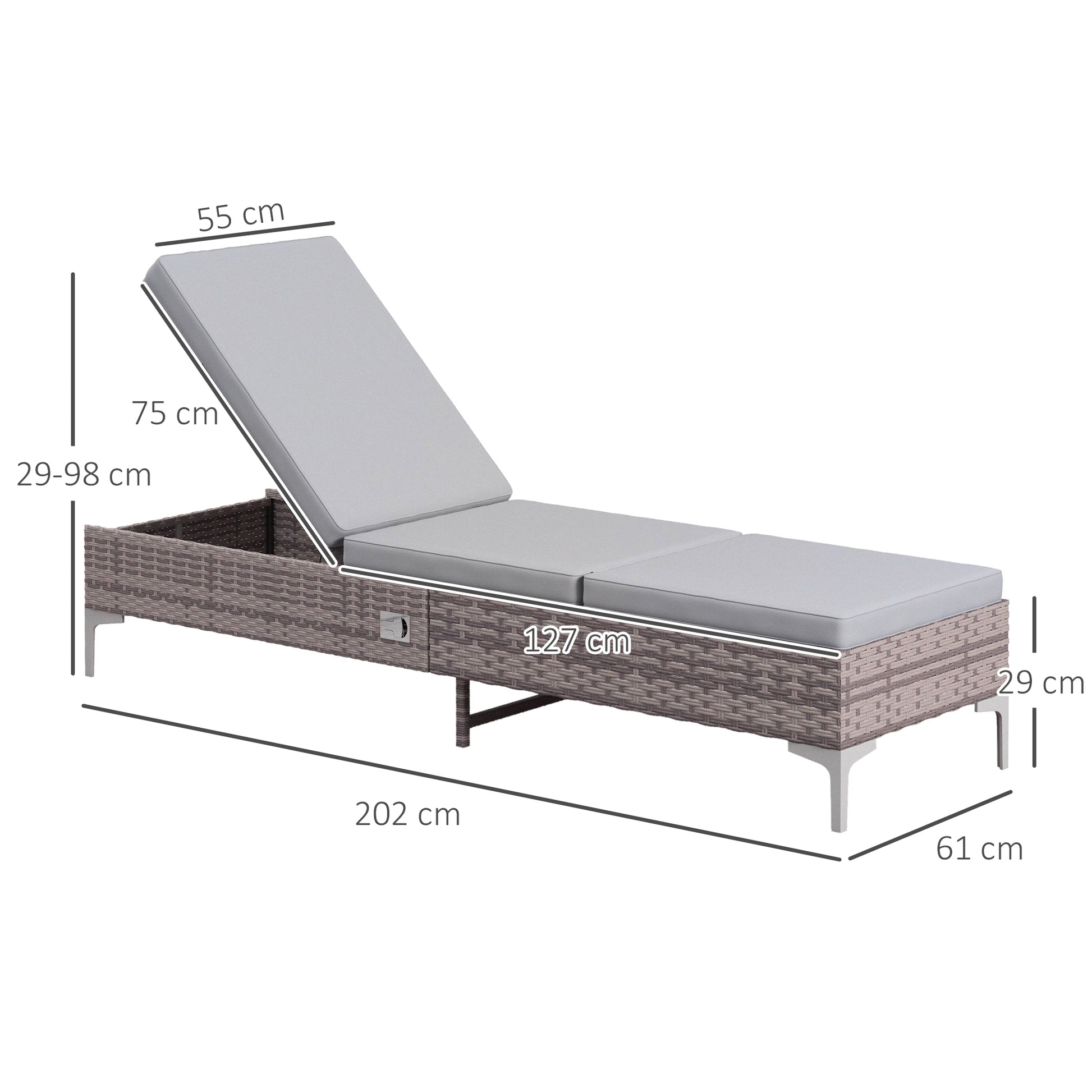 Set of 2 Sun Loungers by Outsunny Outdoor PE Rattan in Light Grey-1