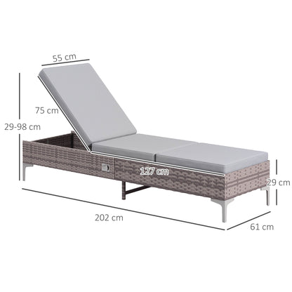 Set of 2 Sun Loungers by Outsunny Outdoor PE Rattan in Light Grey-1