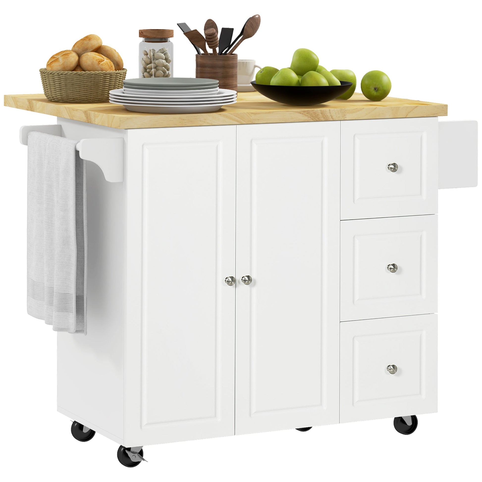 Drop-Leaf Kitchen Island on Wheels Utility Storage Cart with Drawers & Cabinet for Kitchen, Dining & Living Room-2
