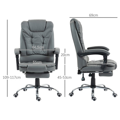 HOMCOM Executive Leather Office Chair, PU Home Office Chair with Swivel Wheels, Reclining Backrest, Retractable Footrest in Grey-1