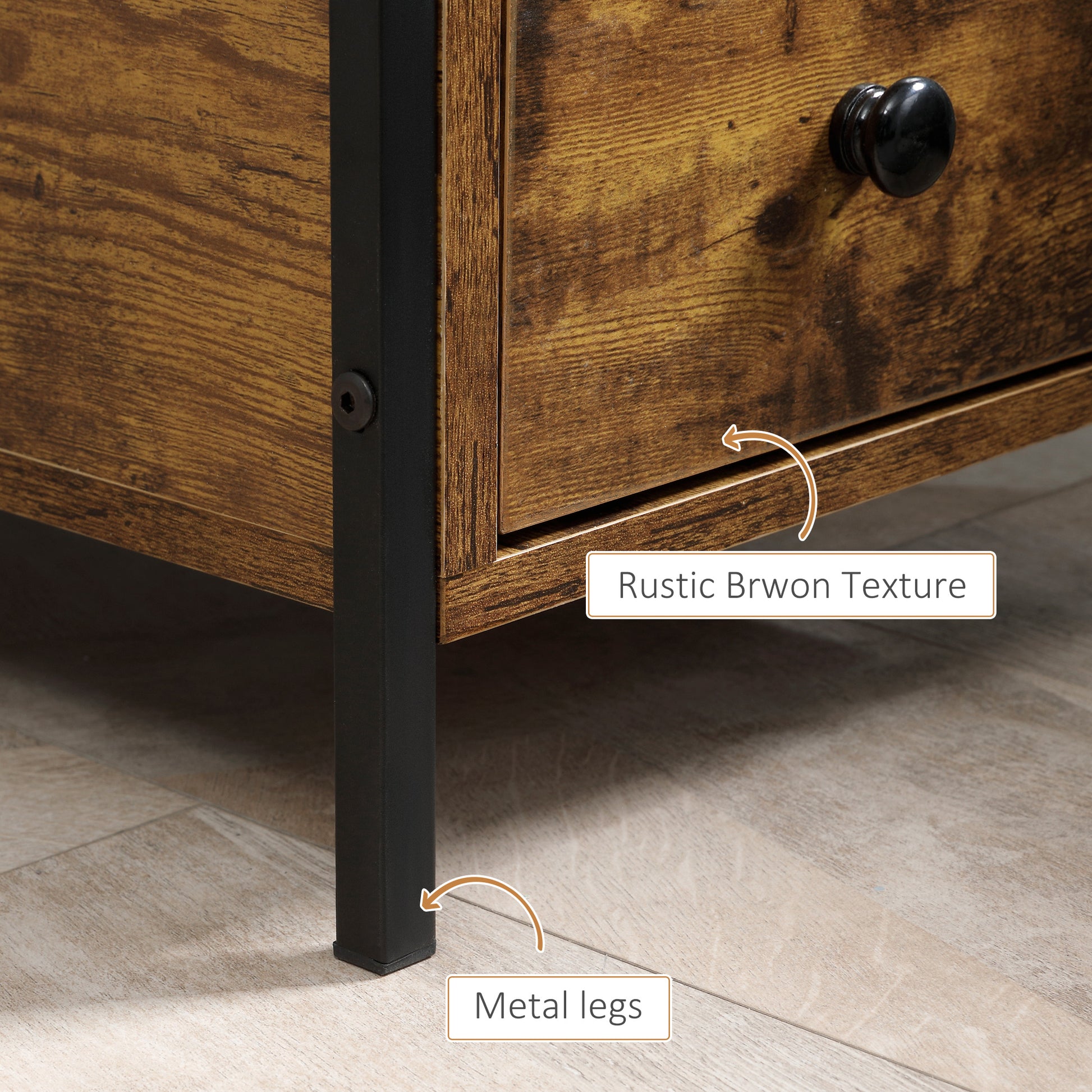 HOMCOM Set of 2 Side Table, Narrow Bedside Table with 2 Drawers and Storage Shelf, Industrial End Table with Metal Frame for Small Spaces in Rustic Brown-4