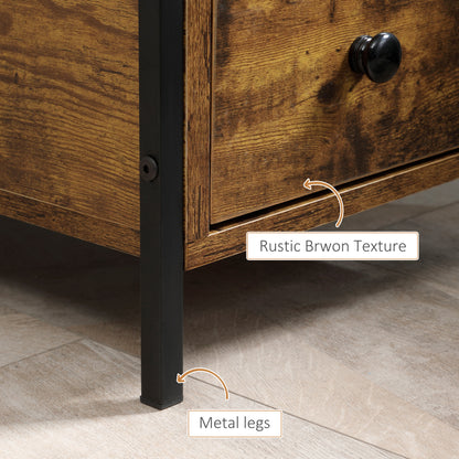 HOMCOM Set of 2 Side Table, Narrow Bedside Table with 2 Drawers and Storage Shelf, Industrial End Table with Metal Frame for Small Spaces in Rustic Brown-4
