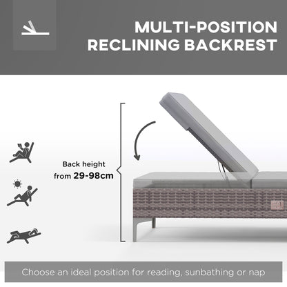 Set of 2 Sun Loungers by Outsunny Outdoor PE Rattan in Light Grey-2