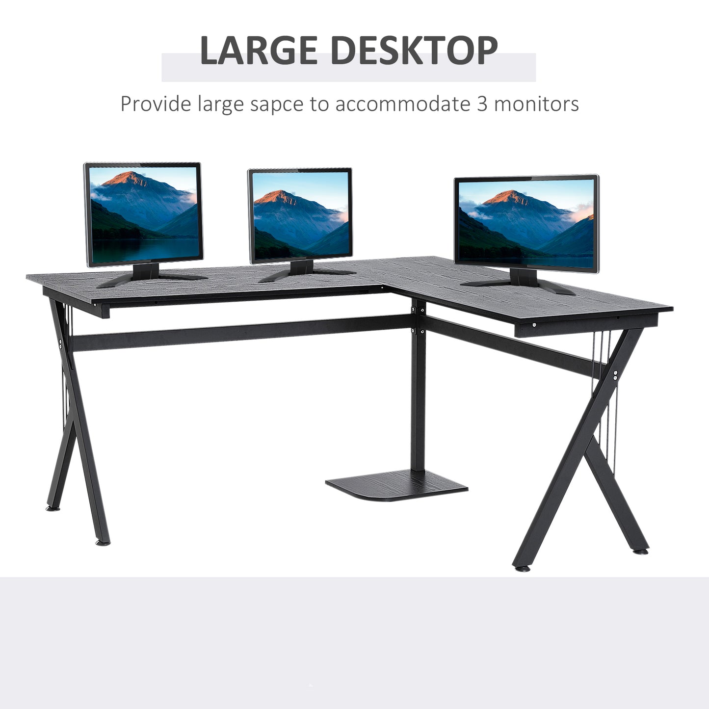 Corner Computer Desk, L-Shaped Desk with CPU Stand, Home Office Laptop Haven, Study Workstation in Black | HOMCOM-2