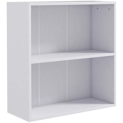 HOMCOM 2 Tier Bookshelf, Low Bookcase with Adjustable Shelf, 2 Compartments for Home Office, Living Room, Study in White-0