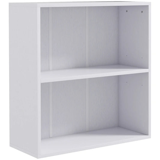 HOMCOM 2 Tier Bookshelf, Low Bookcase with Adjustable Shelf, 2 Compartments for Home Office, Living Room, Study in White-0