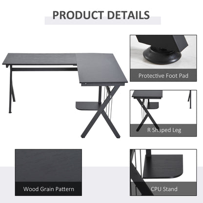 Corner Computer Desk, L-Shaped Desk with CPU Stand, Home Office Laptop Haven, Study Workstation in Black | HOMCOM-4