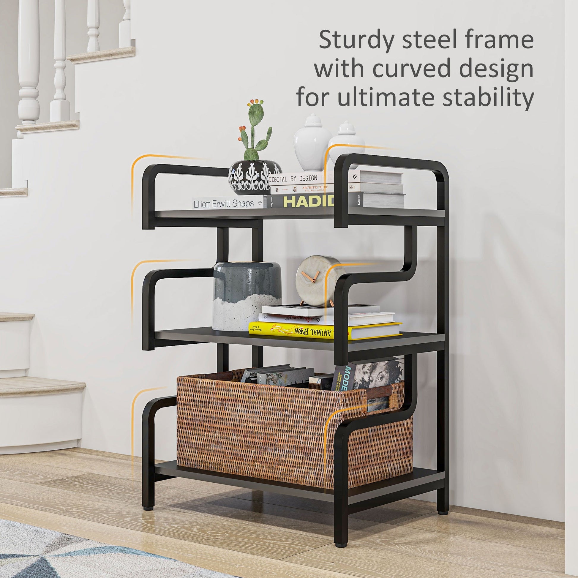 3-Tier Storage Shelves, Metal Shelving Unit, Industrial Printer Table for Home Office, Display Rack for Living Room, Black-4