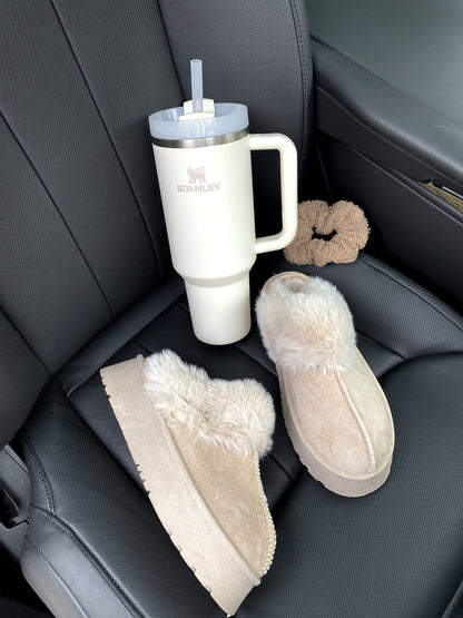 Faux Fur Trim Whisp Chunky Platform Slippers-5