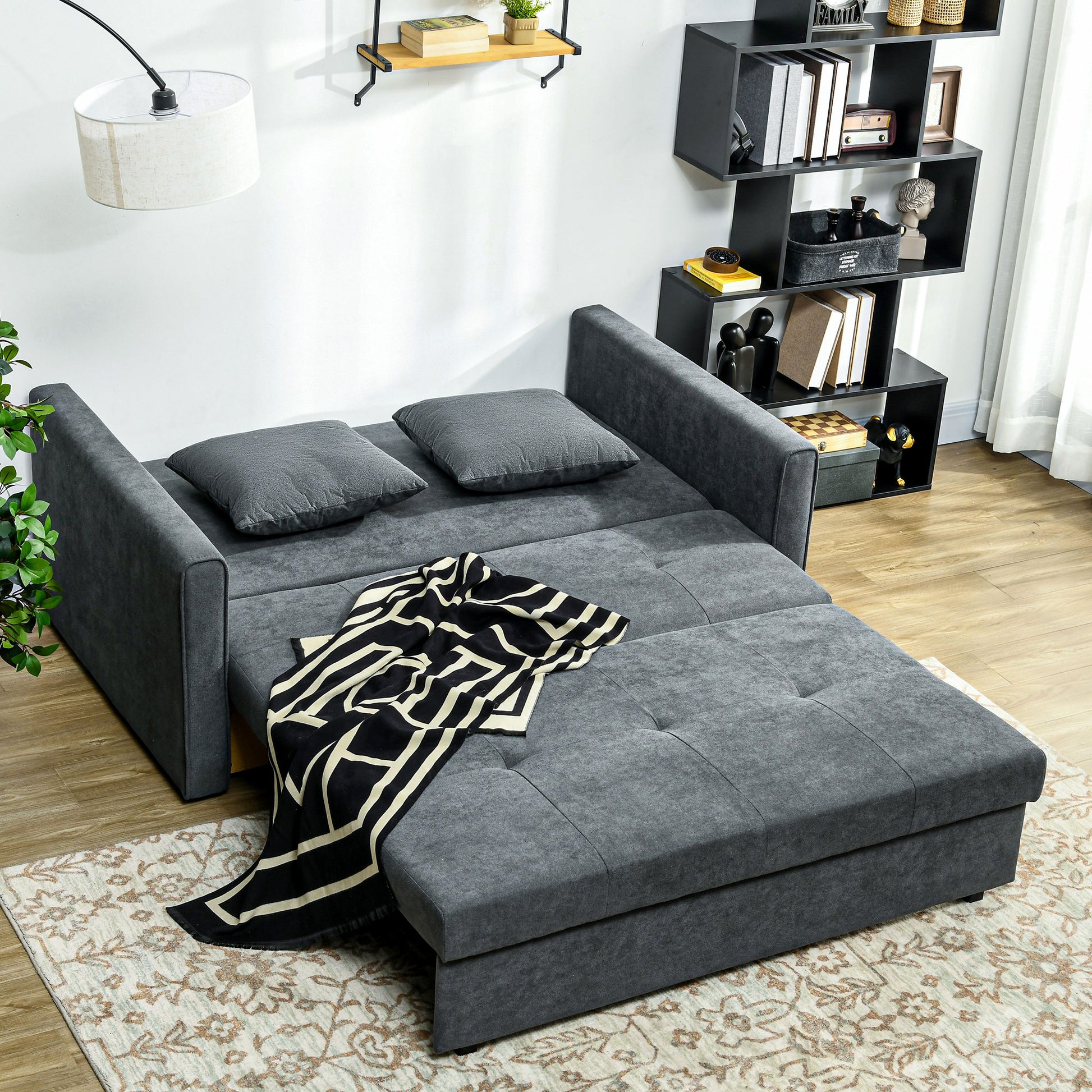 2 Seater Sofa Bed, Convertible Bed Settee, Modern Fabric Loveseat Sofa Couch with 2 Cushions, Hidden Storage for Guest Room, Dark Grey by HOMCOM-5