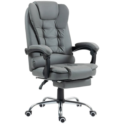 HOMCOM Executive Leather Office Chair, PU Home Office Chair with Swivel Wheels, Reclining Backrest, Retractable Footrest in Grey-0