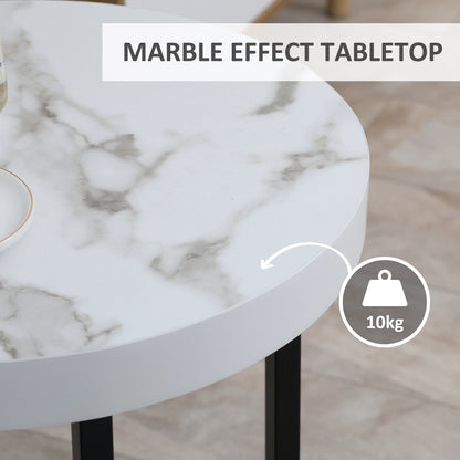 HOMCOM Set of 2 Round Side Table with Metal Legs, Modern End Table Bedside Table for Living Room, Bedroom in White-3