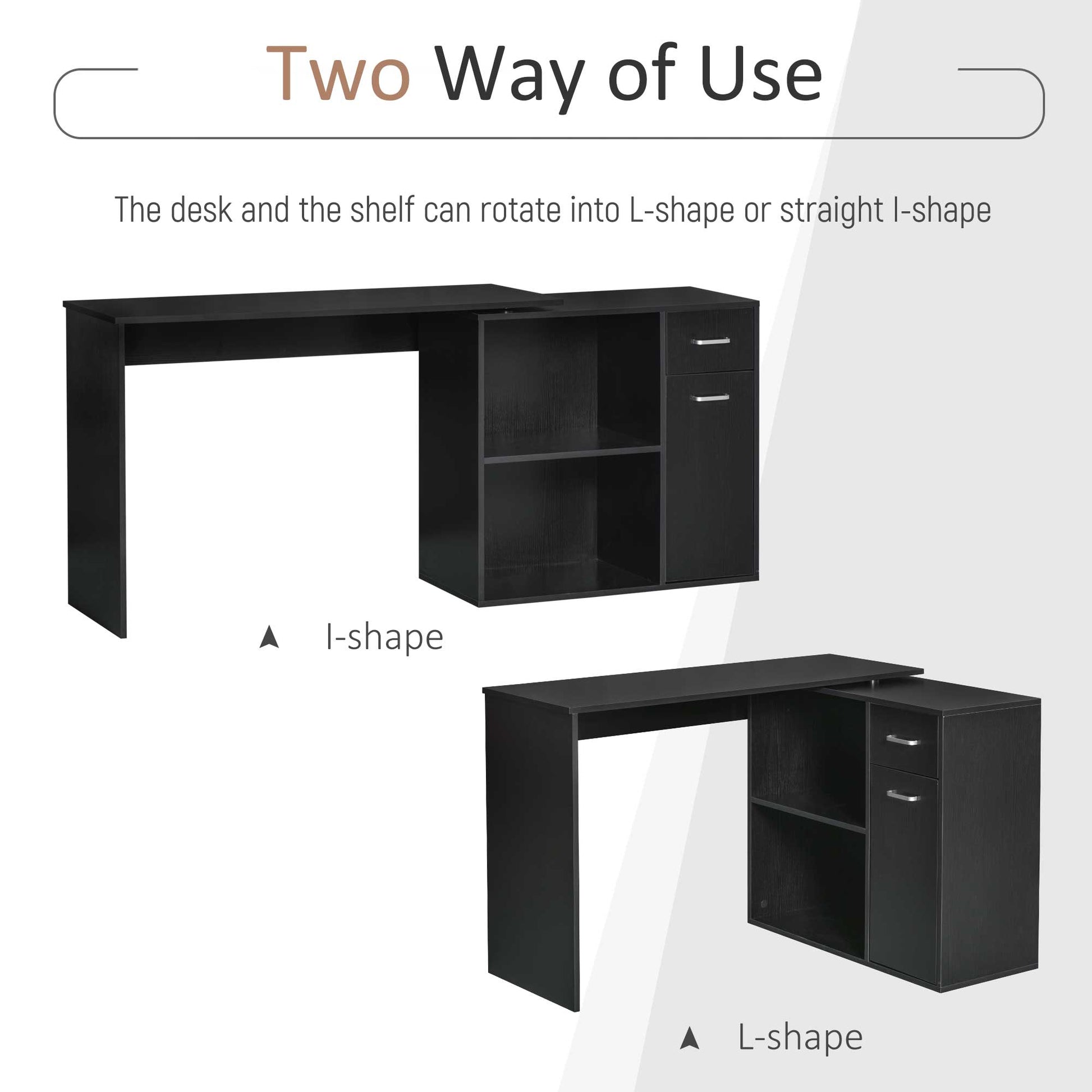 L-Shaped corner computer desk Table Study Table PC Workstation with Storage Shelf Drawer Home Office Black-4
