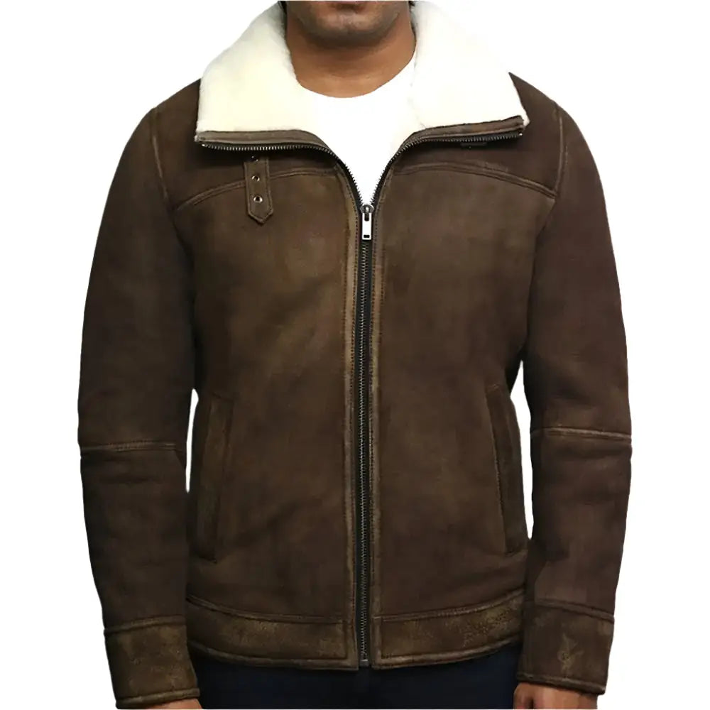 Mens Vintage Shearling Sheepskin Leather Jacket-0