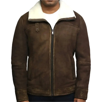 Mens Vintage Shearling Sheepskin Leather Jacket-0