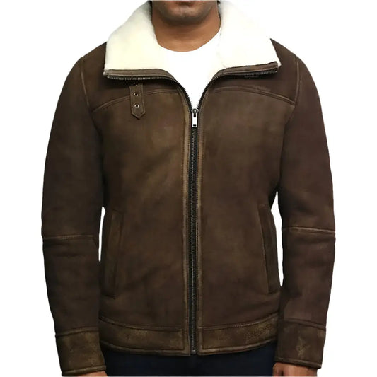 Mens Vintage Shearling Sheepskin Leather Jacket-0