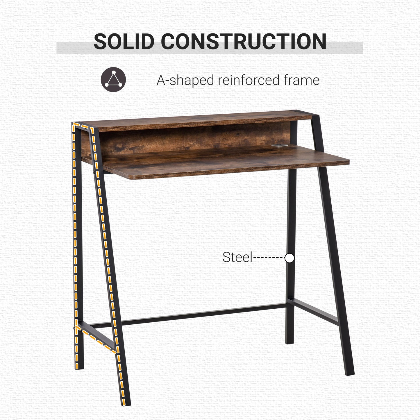 Writing Desk with Storage Shelf and Metal frame, Computer Table, Home Office PC Laptop Workstation in Rustic Brown | HOMCOM-3