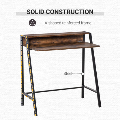 Writing Desk with Storage Shelf and Metal frame, Computer Table, Home Office PC Laptop Workstation in Rustic Brown | HOMCOM-3