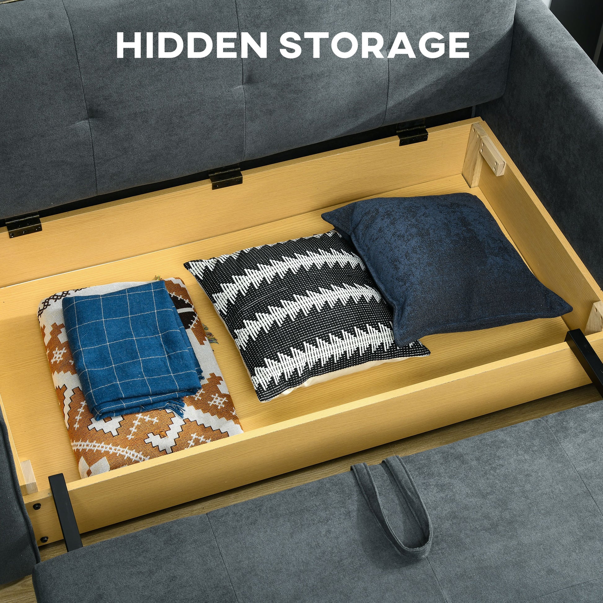 2 Seater Sofa Bed, Convertible Bed Settee, Modern Fabric Loveseat Sofa Couch with 2 Cushions, Hidden Storage for Guest Room, Dark Grey by HOMCOM-3