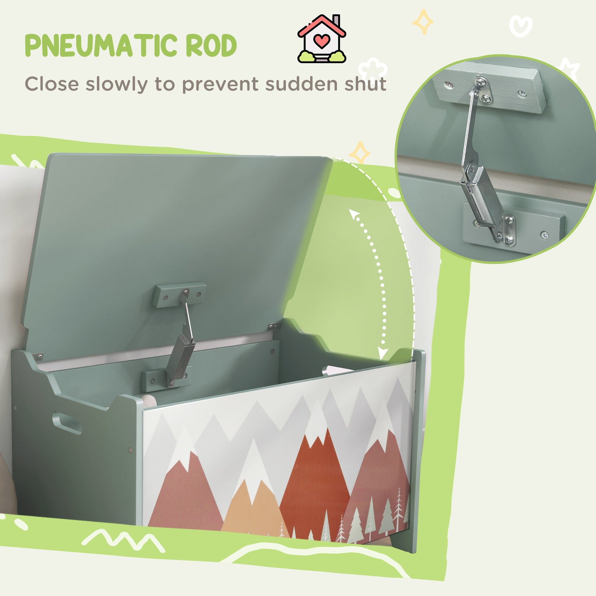 Kids Toy Chest with Safety Hinge Lid and Rounded Corners - Green-4