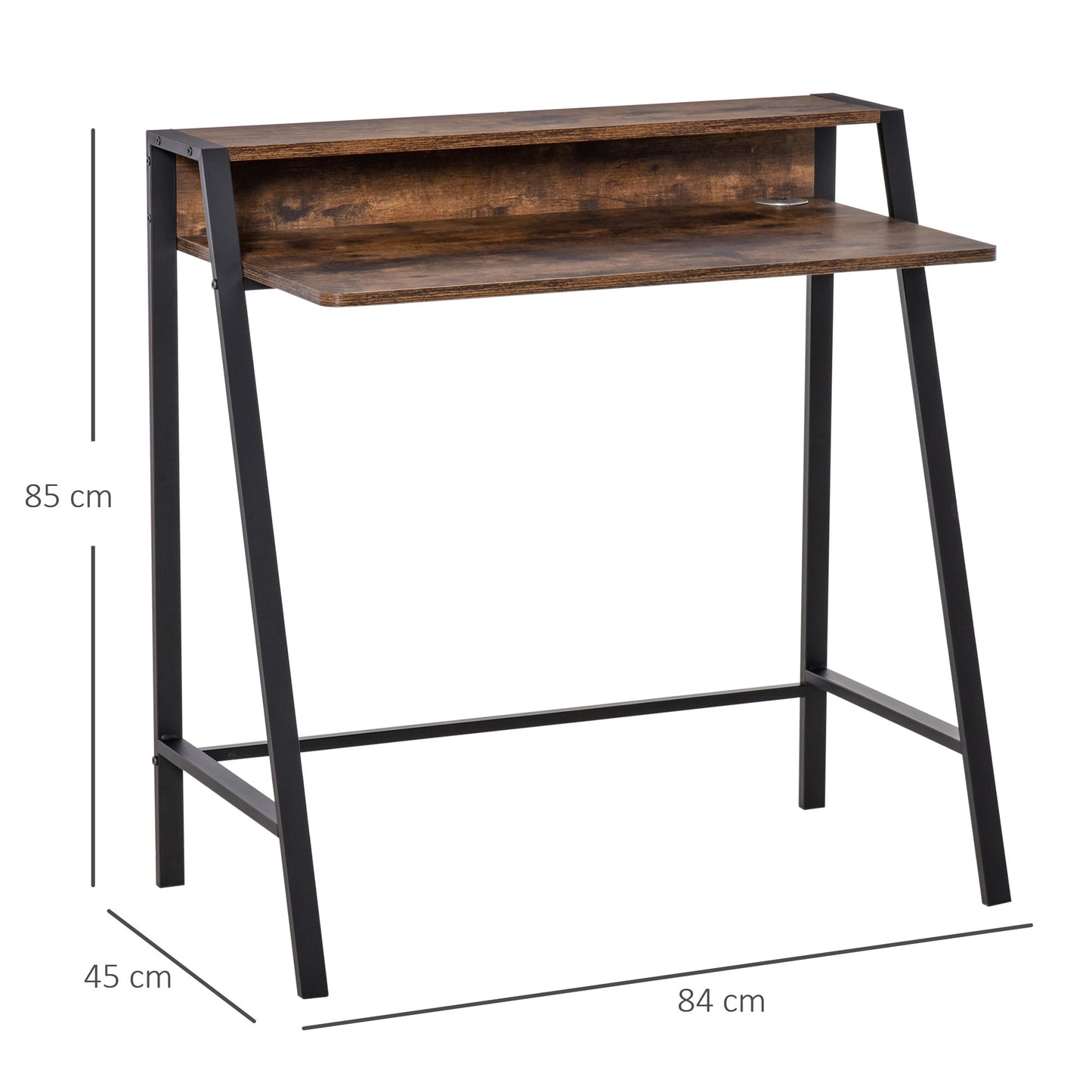 Writing Desk with Storage Shelf and Metal frame, Computer Table, Home Office PC Laptop Workstation in Rustic Brown | HOMCOM-1