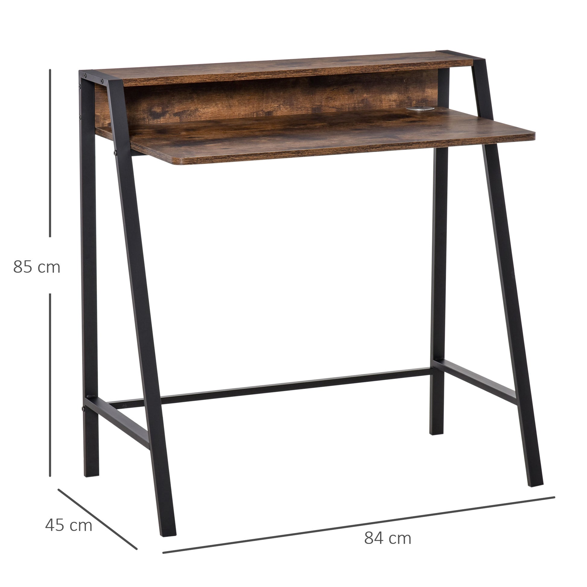 Writing Desk with Storage Shelf and Metal frame, Computer Table, Home Office PC Laptop Workstation in Rustic Brown | HOMCOM-1