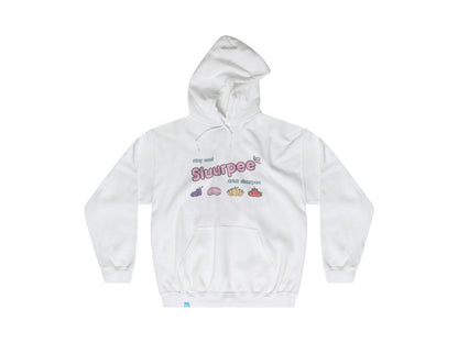 White Hoodie With Printed Sluurpee Design-2