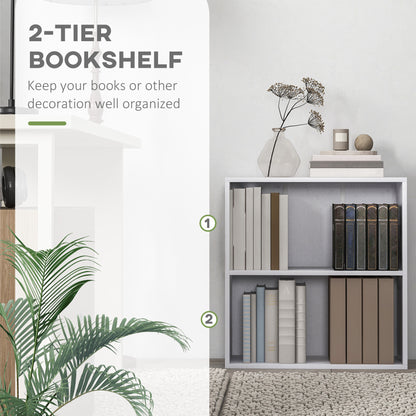 HOMCOM 2 Tier Bookshelf, Low Bookcase with Adjustable Shelf, 2 Compartments for Home Office, Living Room, Study in White-3