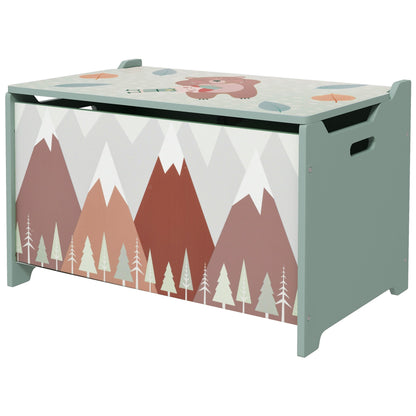 Kids Toy Chest with Safety Hinge Lid and Rounded Corners - Green-0