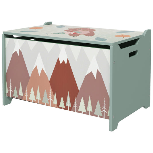 Kids Toy Chest with Safety Hinge Lid and Rounded Corners - Green-0